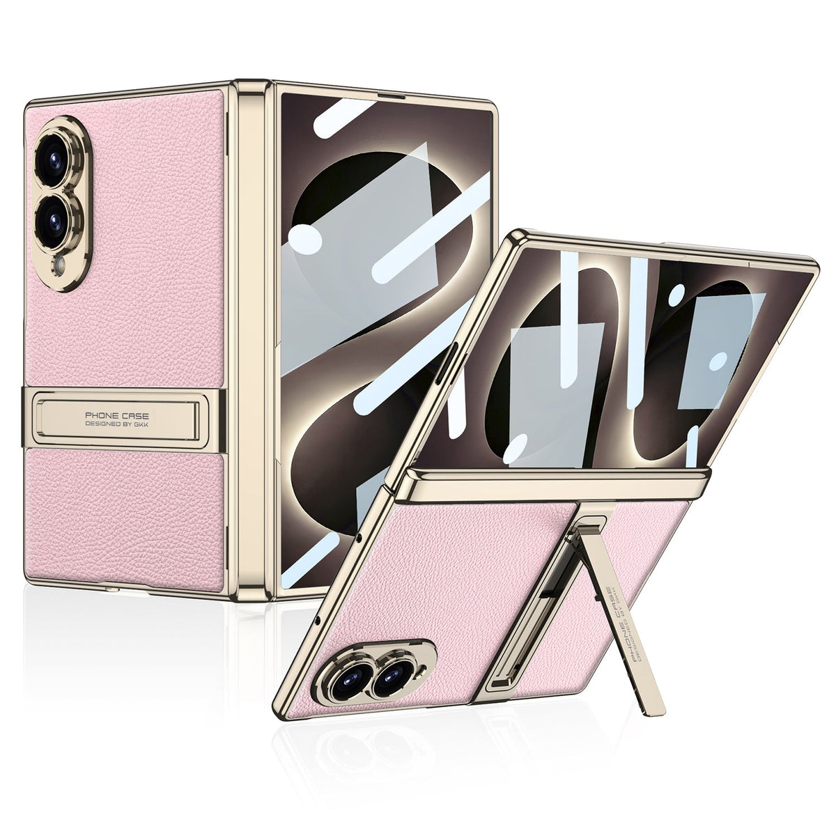 Luxury Leather Gold-Frame Case Tempered Glass Fold 8 Edition