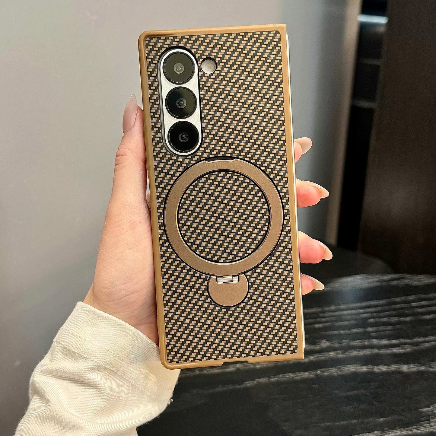 Carbon Fiber Magnetic Armor Case with 360° Ring Holder & Drop Protection