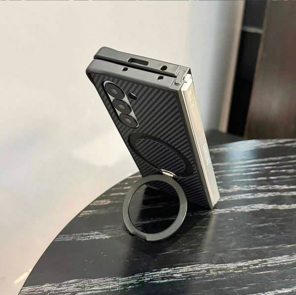 Carbon Fiber Magnetic Armor Case with 360° Ring Holder & Drop Protection