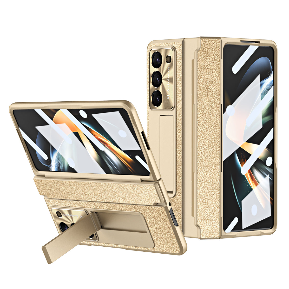 Luxury Leather Magnetic Bracket Shell Electroplated Phone Case For Samsung Galaxy Z Fold Series