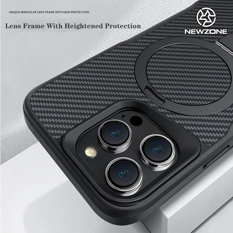 Premium Carbon Fiber MagSafe Case with Stand & Lens Guard