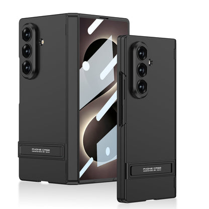 Business-style Bracket Magnetic Hinge Phone Case With Back Screen Film For Galaxy Z Fold 7/8 Ultra Wide