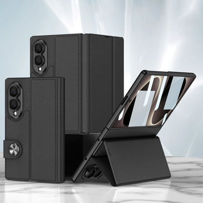 Luxury Leather Galaxy Z Fold 8 Case with Built-In Tempered Glass & Kickstand