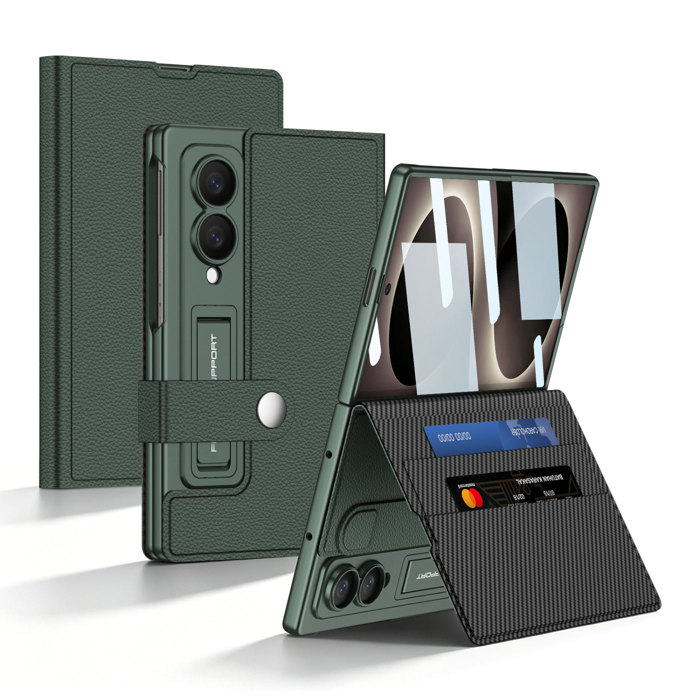 Luxury Leather Galaxy Z Fold 8/7/6 Ultra Phone Case with Built-In Tempered Glass & Kickstand