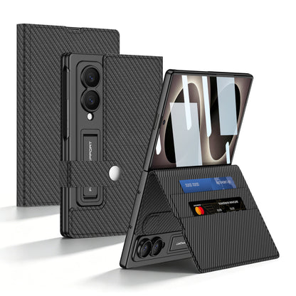 Luxury Leather Galaxy Z Fold 8/7/6 Ultra Phone Case with Built-In Tempered Glass & Kickstand