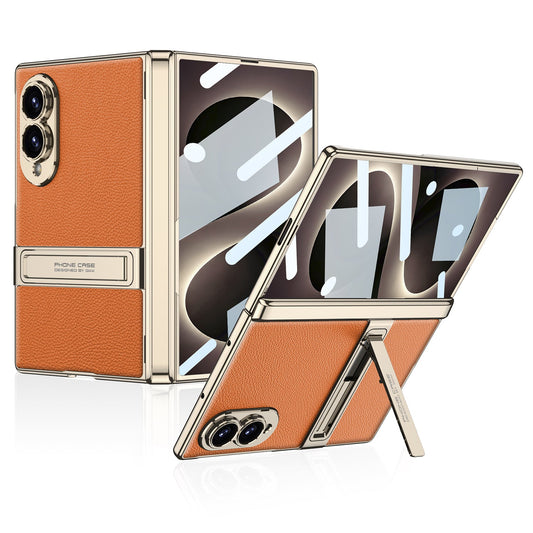 Luxury Leather Gold-Frame Case Tempered Glass Fold 8 Edition