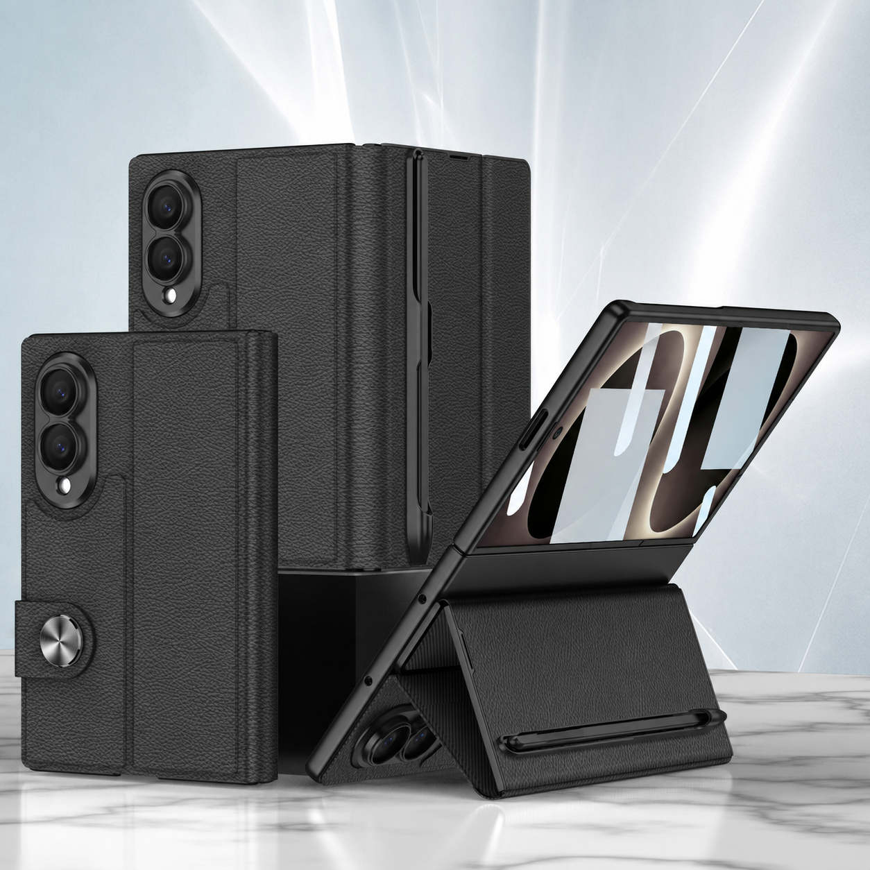 Luxurious Leather Phone Cover With Screen Protector & Pen-slot & Stylus For Galaxy Z Fold8/7/6 Wide Ultra