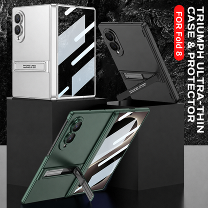 Business-style Bracket Magnetic Hinge Phone Case With Back Screen Film For Galaxy Z Fold 7/8 Ultra Wide