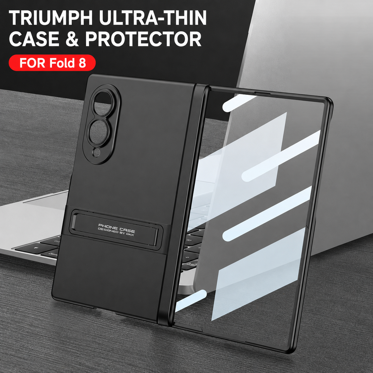 Business-style Bracket Magnetic Hinge Phone Case With Back Screen Film For Galaxy Z Fold 7/8 Ultra Wide