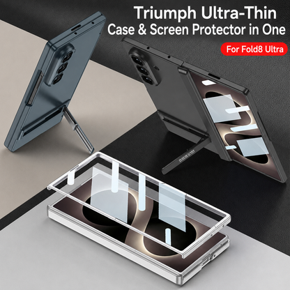 Business-style Bracket Magnetic Hinge Phone Case With Back Screen Film For Galaxy Z Fold 7/8 Ultra Wide