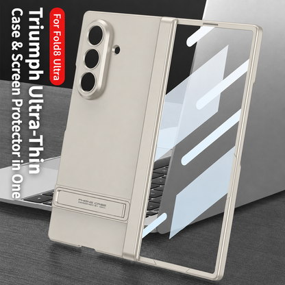 Business-style Bracket Magnetic Hinge Phone Case With Back Screen Film For Galaxy Z Fold 7/8 Ultra Wide