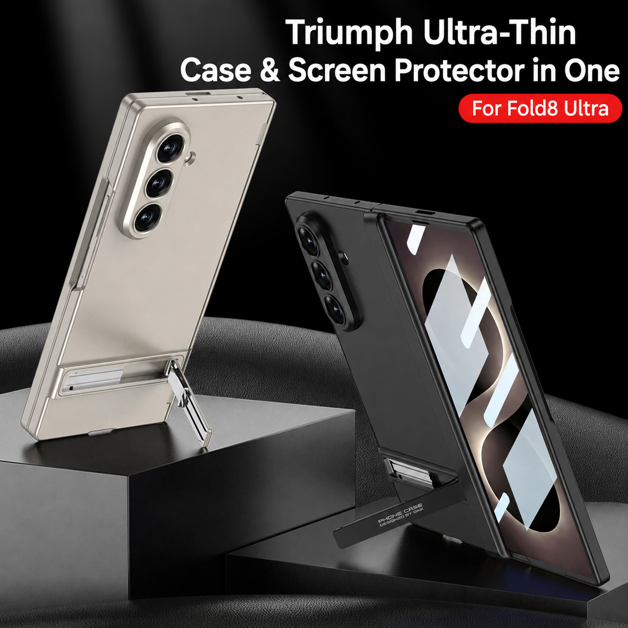 Business-style Bracket Magnetic Hinge Phone Case With Back Screen Film For Galaxy Z Fold 7/8 Ultra Wide