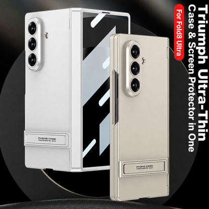 Business-style Bracket Magnetic Hinge Phone Case With Back Screen Film For Galaxy Z Fold 7/8 Ultra Wide