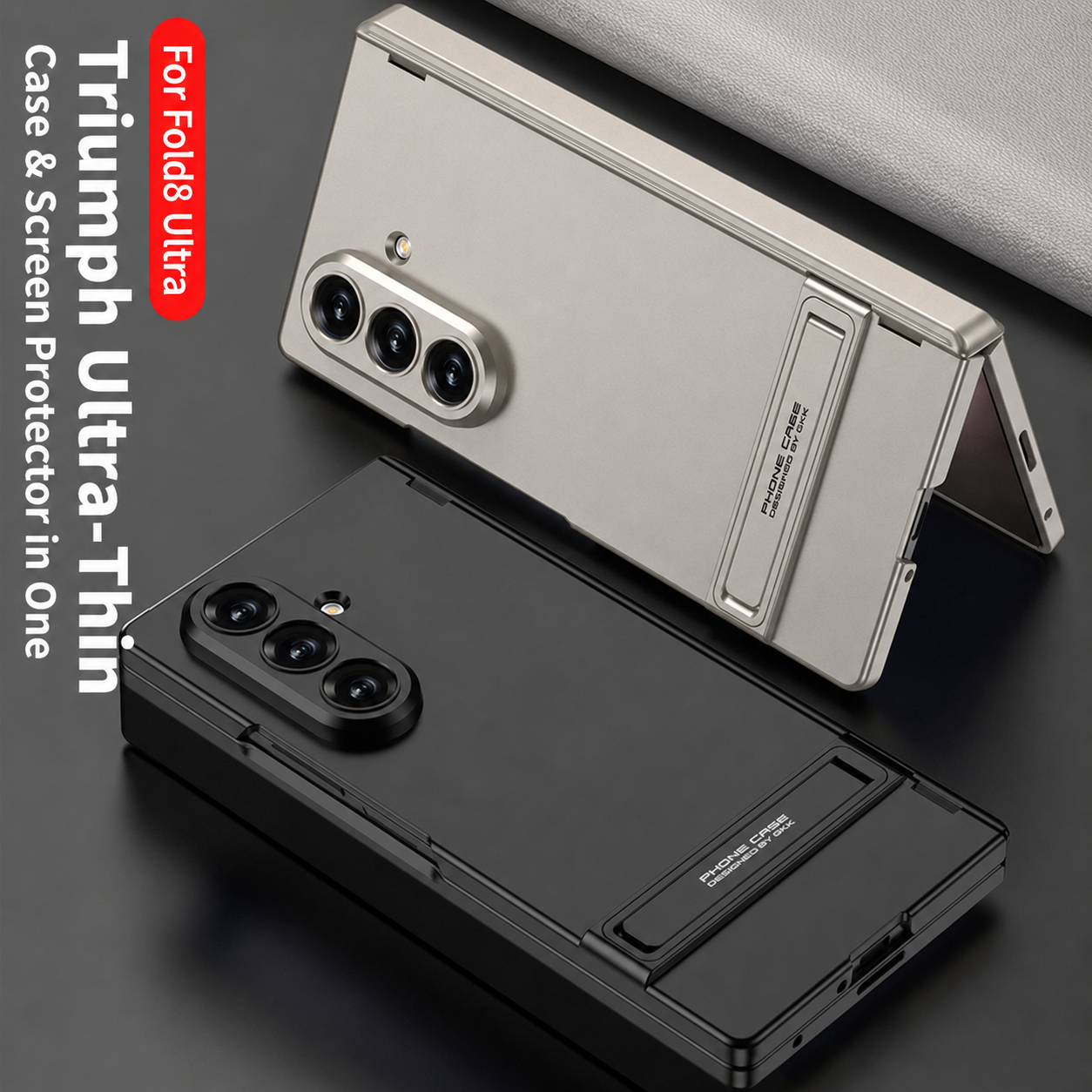 Business-style Bracket Magnetic Hinge Phone Case With Back Screen Film For Galaxy Z Fold 7/8 Ultra Wide