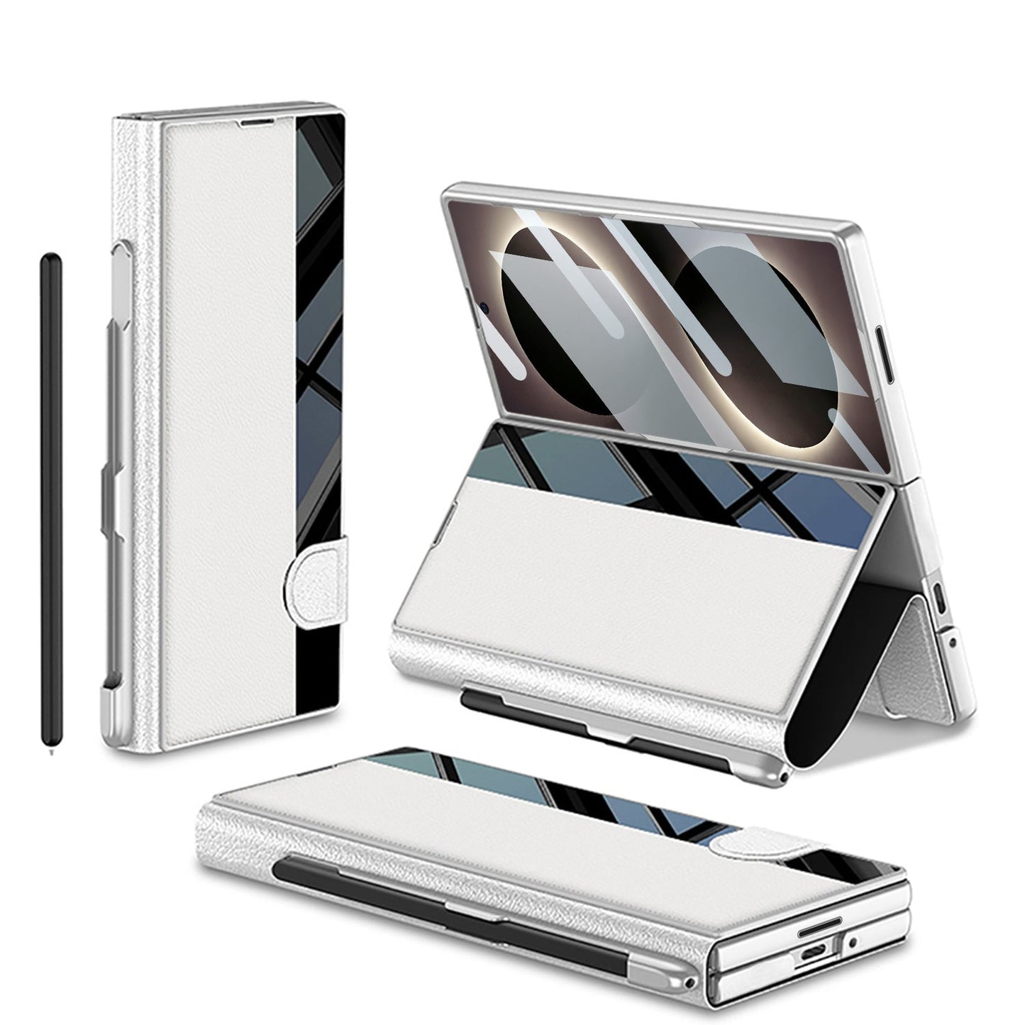 Galaxy Z Fold 8 Luxurious Leather Folio Case with Built-In Tempered Glass & Pen Holder