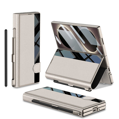 Galaxy Z Fold 8 Luxurious Leather Folio Case with Built-In Tempered Glass & Pen Holder