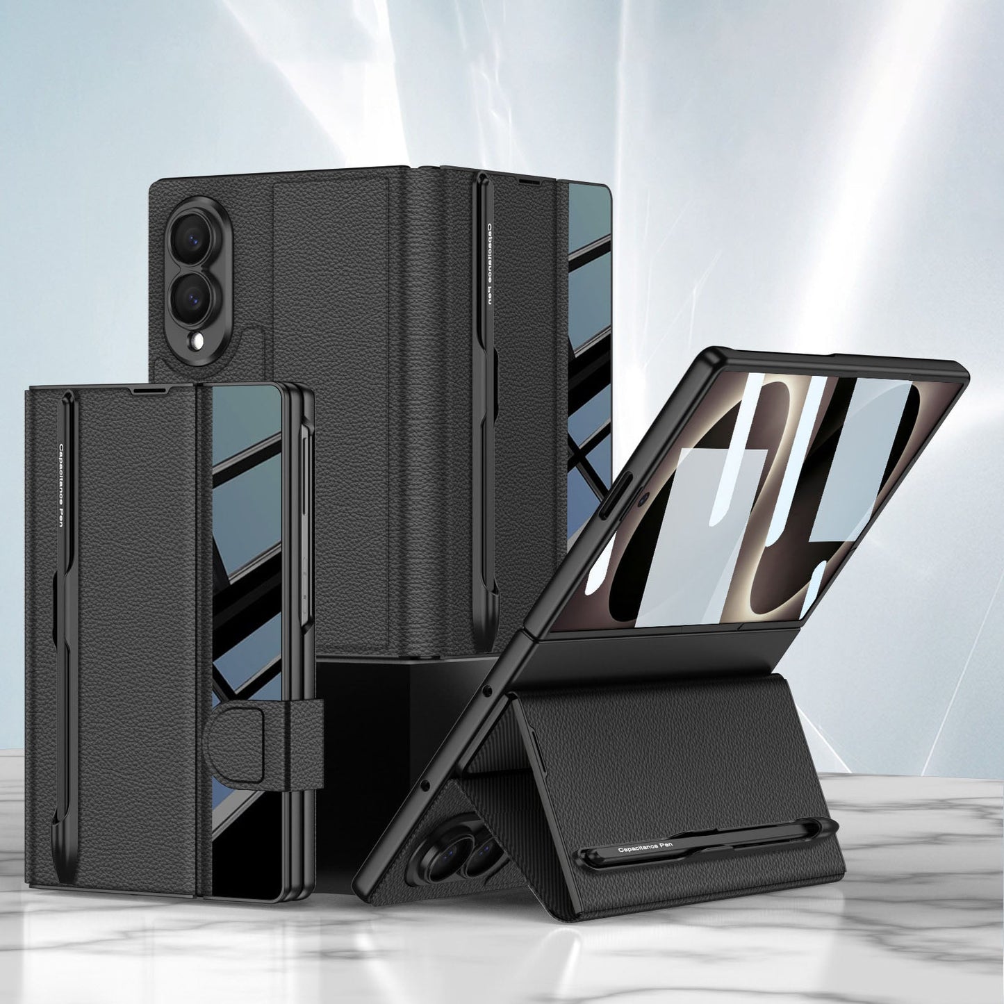 Galaxy Z Fold 8 Luxurious Leather Folio Case with Built-In Tempered Glass & Pen Holder
