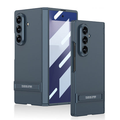 Business-style Bracket Magnetic Hinge Phone Case With Back Screen Film For Galaxy Z Fold 7/8 Ultra Wide