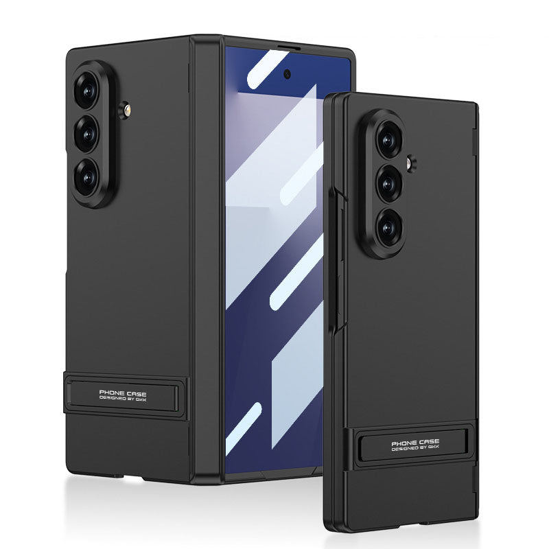 Business-style Bracket Magnetic Hinge Phone Case With Back Screen Film For Galaxy Z Fold 7/8 Ultra Wide