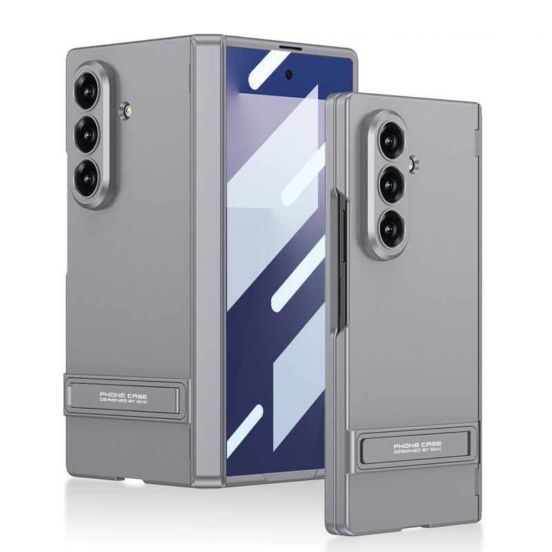 Business-style Bracket Magnetic Hinge Phone Case With Back Screen Film For Galaxy Z Fold 7/8 Ultra Wide