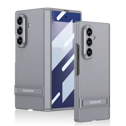 Business-style Bracket Magnetic Hinge Phone Case With Back Screen Film For Galaxy Z Fold 7/8 Ultra Wide