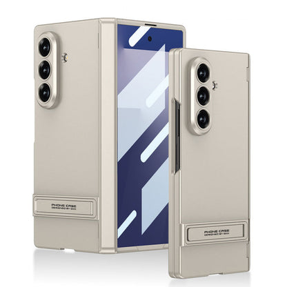 Business-style Bracket Magnetic Hinge Phone Case With Back Screen Film For Galaxy Z Fold 7/8 Ultra Wide