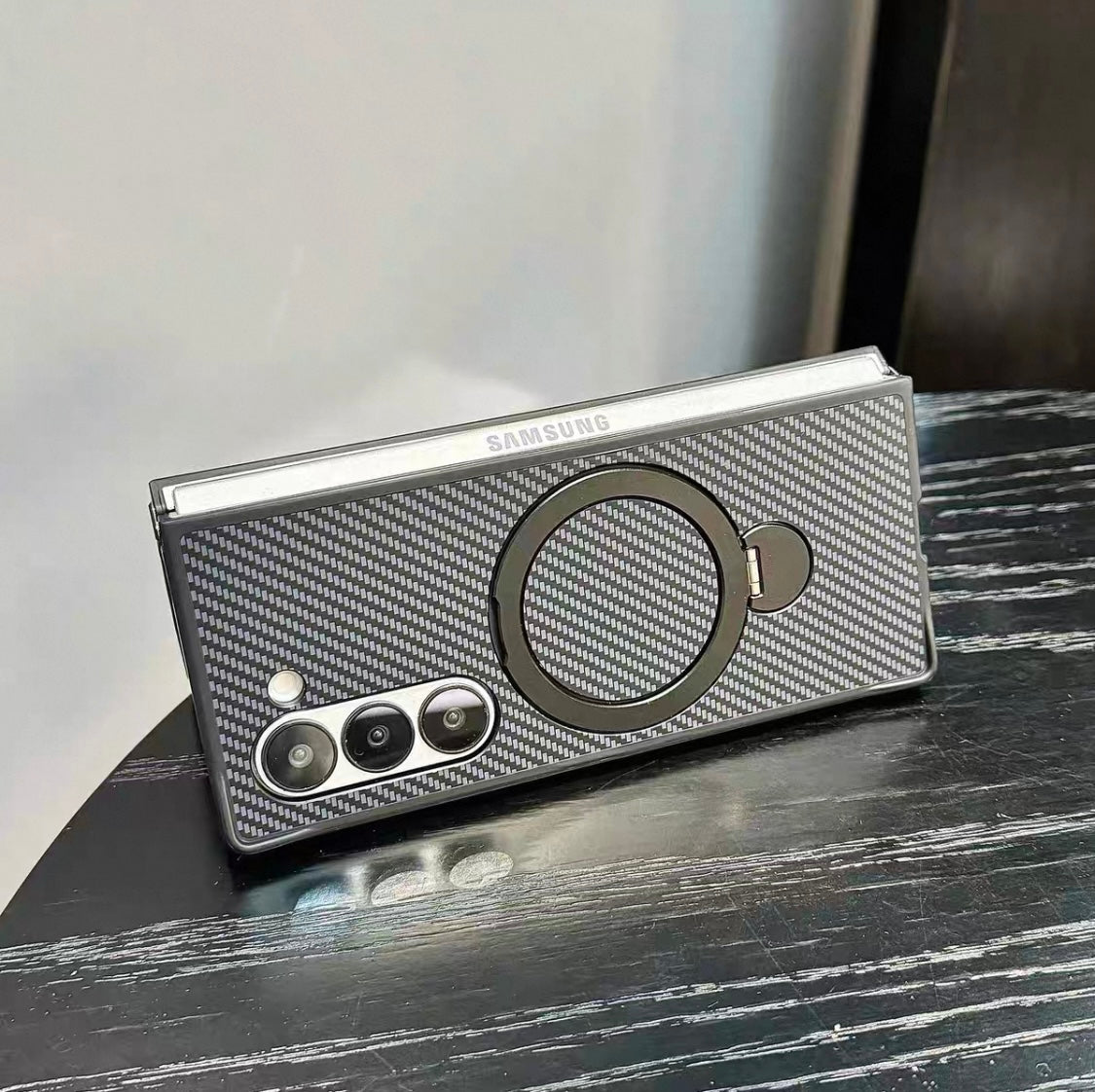 Carbon Fiber Magnetic Armor Case with 360° Ring Holder & Drop Protection