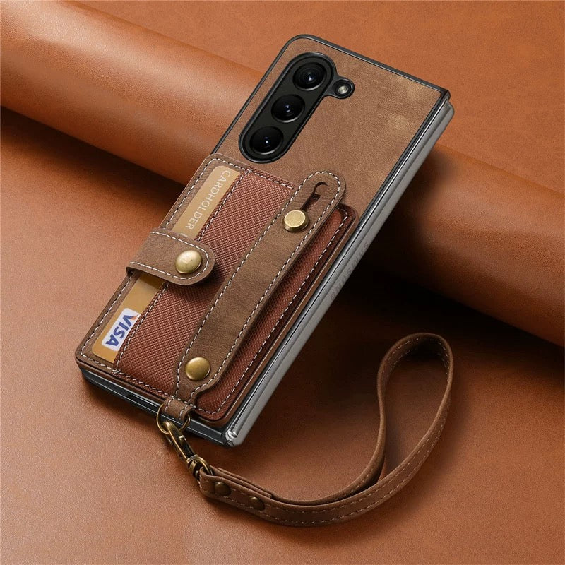 Luxury Leather Wallet Case with Strap for Galaxy Z Fold
