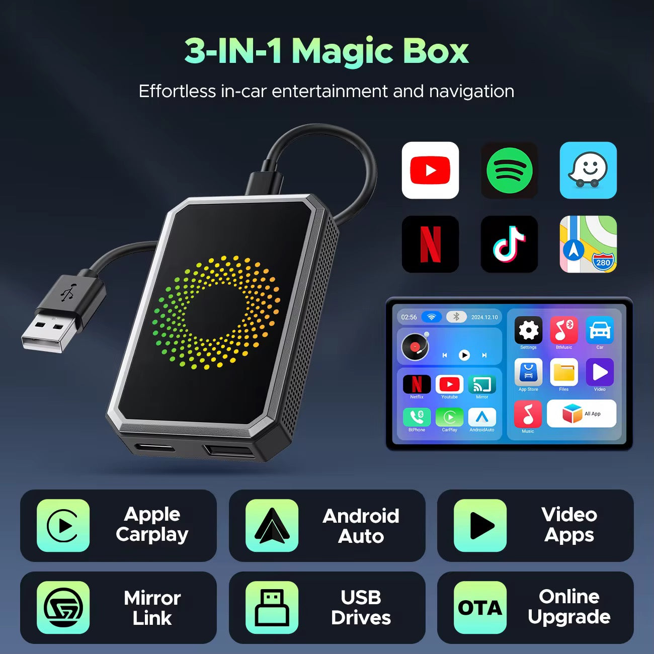 CarPlay StreamBox™ Wireless CarPlay Adapter Featuring Netflix, YouTube, TikTok Support