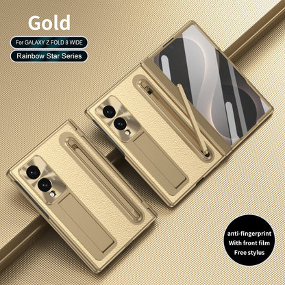 Leather Golden Electroplated Phone Case With Back Screen Glass and Stylus For Galaxy Z Fold 8/7/6/5/4