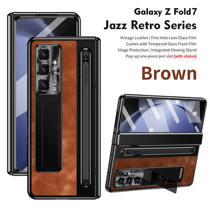 Jazz Retro Style Anyi-fall Protective Leather Phone Case For Galaxy Fold 8/7/6/5/4 With Front Protection Film And Stylus