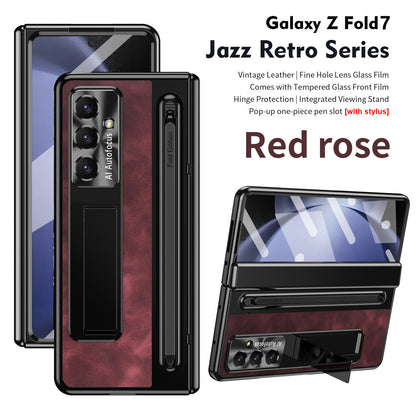 Jazz Retro Style Anyi-fall Protective Leather Phone Case For Galaxy Fold 8/7/6/5/4 With Front Protection Film And Stylus
