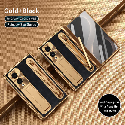 Leather Golden Electroplated Phone Case With Back Screen Glass and Stylus For Galaxy Z Fold 8/7/6/5/4