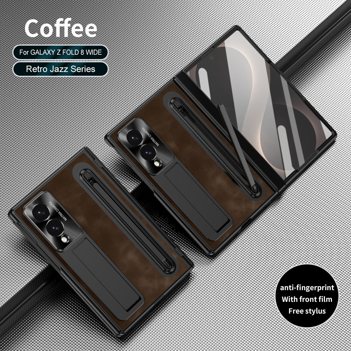 Jazz Retro Style Anyi-fall Protective Leather Phone Case For Galaxy Fold 8/7/6/5/4 With Front Protection Film And Stylus