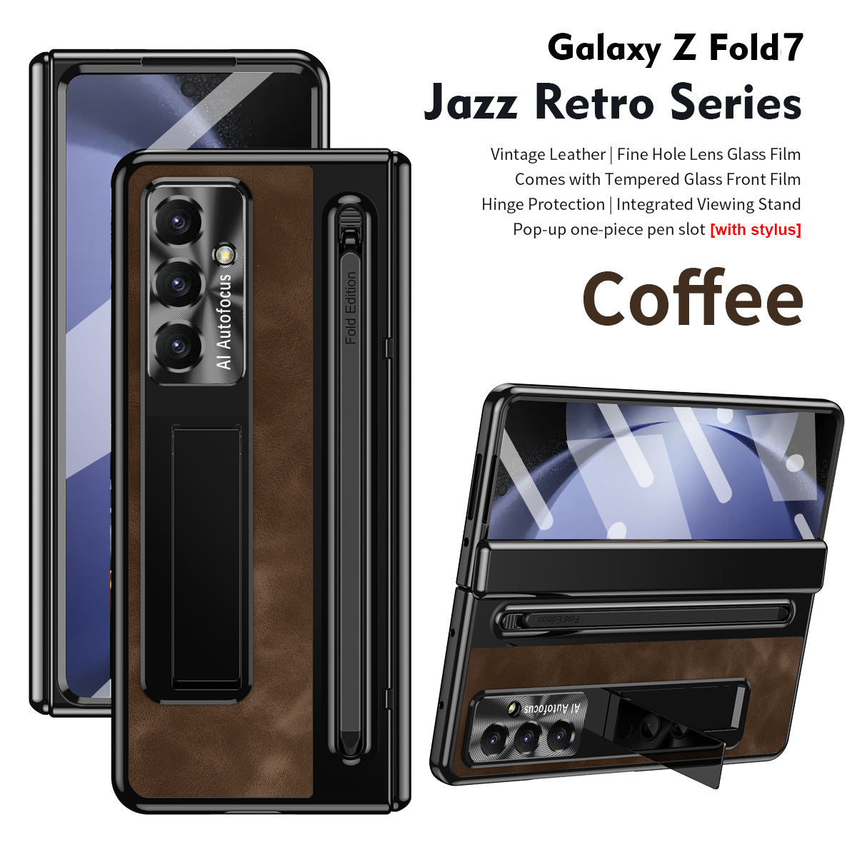 Jazz Retro Style Anyi-fall Protective Leather Phone Case For Galaxy Fold 8/7/6/5/4 With Front Protection Film And Stylus