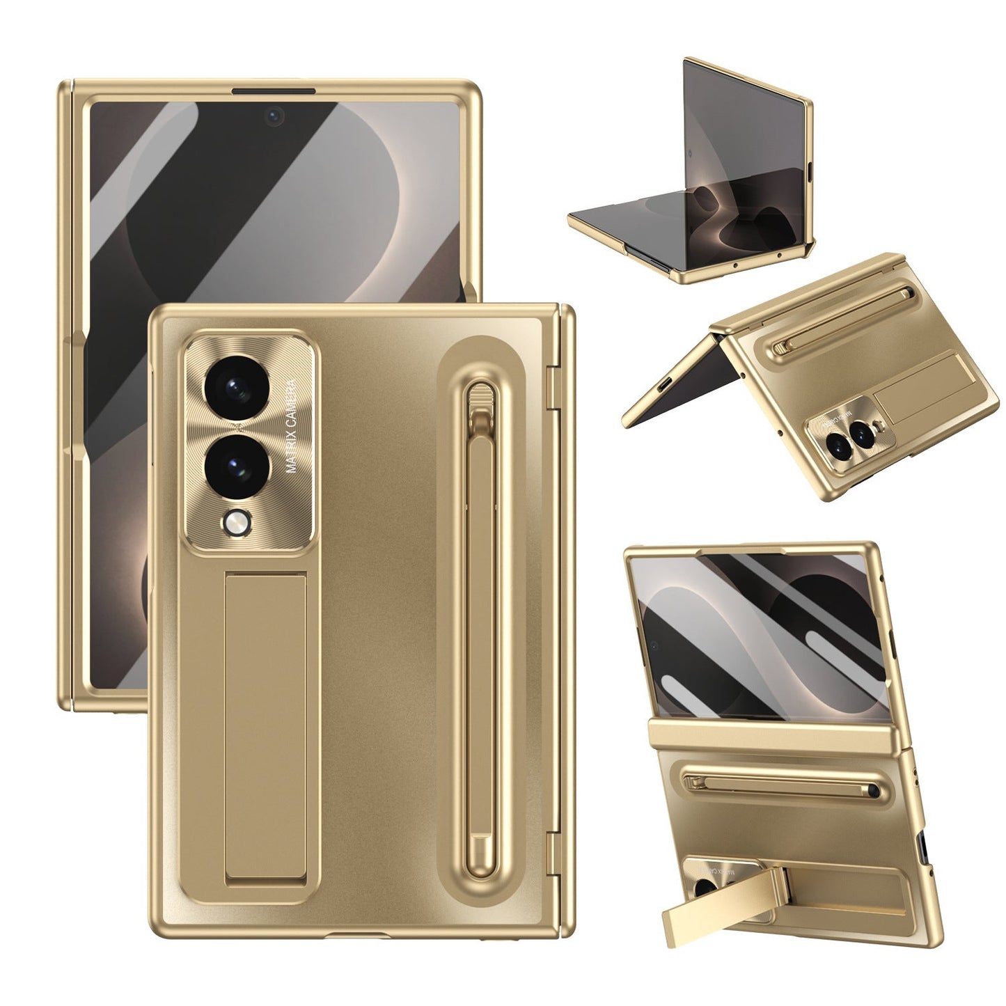 Armor Electroplated Phone Case With Pen Tray & Stylus & Glass Film For Galaxy Z Fold 8/7/6/5/4