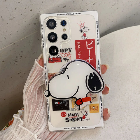 Cartoon Snoopies with Bracket Lanyard Phone Case for Samsung Galaxy