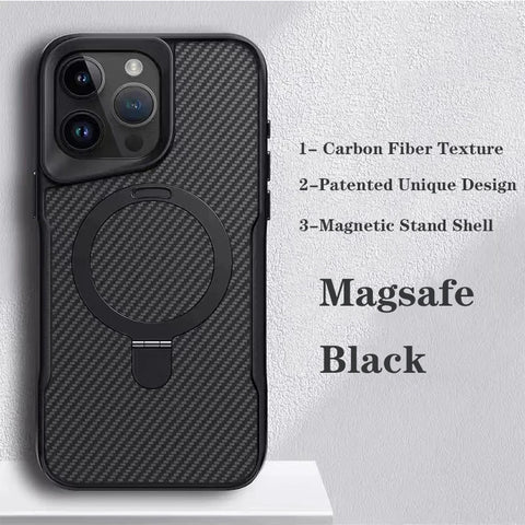 Premium Carbon Fiber MagSafe Case with Stand & Lens Guard