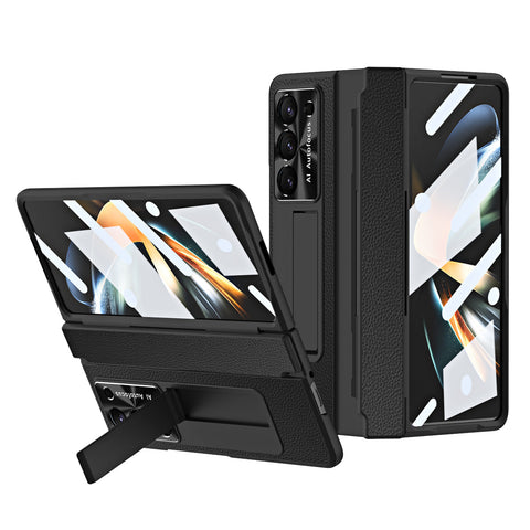 Luxury Leather Magnetic Bracket Shell Electroplated Phone Case For Samsung Galaxy Z Fold Series