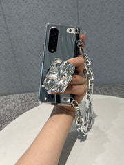 Luxury Mirror Shockproof Case And Bracelet Chain For Samsung Galaxy Z Fold 2 3 4 5G