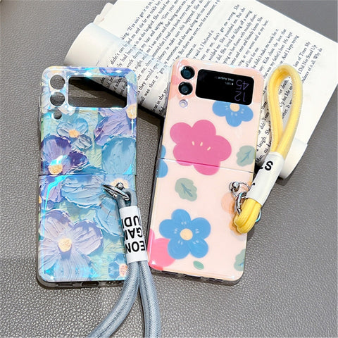 Korean Oil Painting Flowers Case  Strap for Samsung Galaxy Z Flip 3 & 4