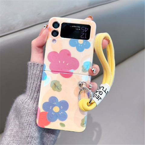 Korean Oil Painting Flowers Case  Strap for Samsung Galaxy Z Flip 3 & 4