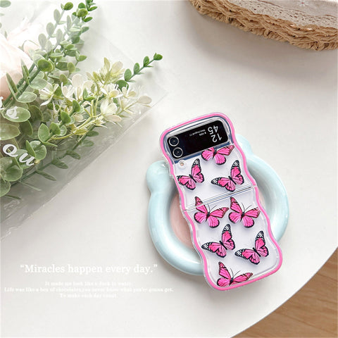 Cute Korean Butterfly Rainbow Wavy Case for Galaxy Z Flip 3 & 4